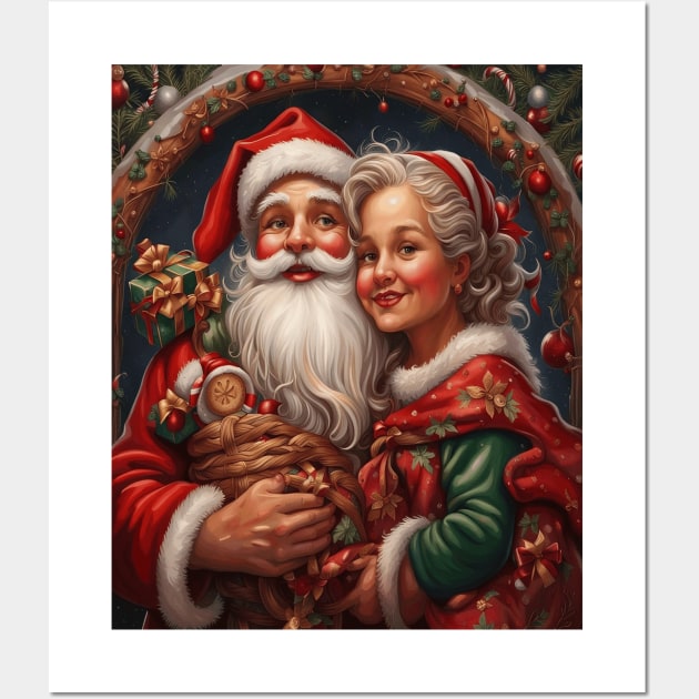 Nostalgic Mr and Mrs Claus Festive Christmas Couple Wall Art by taiche